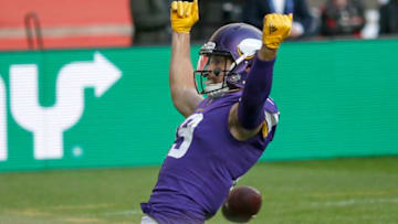 LONDON, ENGLAND - OCTOBER 29: Adam Thielen #19 of the Minnesota Vikings celebrates scoring a touchdown during the NFL International Series match between Minnesota Vikings and Cleveland Browns at Twickenham Stadium on October 29, 2017 in London, England. (Photo by Alan Crowhurst/Getty Images)