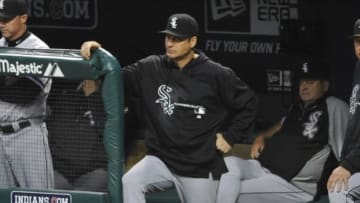 Sep 25, 2013; Cleveland, OH, USA; Chicago White Sox manager Robin Ventura watches in the first inning against the Cleveland Indians at Progressive Field. Mandatory Credit: David Richard-USA TODAY Sports