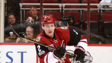GLENDALE, AZ - JANUARY 31: Luke Schenn #2 of the Arizona Coyotes skates up ice against the Los Angeles Kings at Gila River Arena on January 31, 2017 in Glendale, Arizona. (Photo by Norm Hall/NHLI via Getty Images)