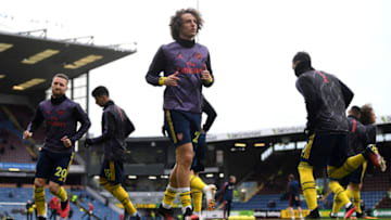 BURNLEY, ENGLAND - FEBRUARY 02: David Luiz of Arsenal warms up prior to the Premier League match between Burnley FC and Arsenal FC at Turf Moor on February 02, 2020 in Burnley, United Kingdom. (Photo by Gareth Copley/Getty Images)