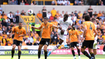 WOLVERHAMPTON, ENGLAND - SEPTEMBER 14: Tammy Abraham of Chelsea scores his team's third goal during the Premier League match between Wolverhampton Wanderers and Chelsea FC at Molineux on September 14, 2019 in Wolverhampton, United Kingdom. (Photo by Laurence Griffiths/Getty Images)
