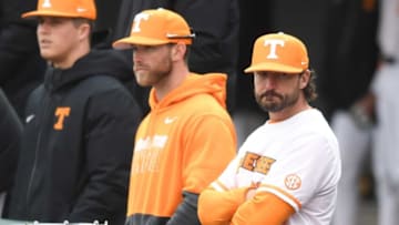 Tennessee head baseball coach Tony Vitello is seen in the dugout during Tennessee baseball’s opener at Lindsey Nelson Stadium, Friday, Feb. 18 2022.Baseball0218 0678