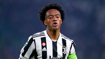 TURIN, ITALY - MARCH 16: Juan Cuadrado of Juventus looks on during the UEFA Champions League Round Of Sixteen Leg Two match between Juventus and Villarreal CF at Juventus Stadium on March 16, 2022 in Turin, Italy. (Photo by Pedro Salado/Quality Sport Images/Getty Images)