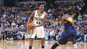 INDIANAPOLIS, IN - APRIL 23: Jeff Teague #44 of the Indiana Pacers handles the ball against the Cleveland Cavaliers in Game Four of the Eastern Conference Quarterfinals during the 2017 NBA Playoffs at Bankers Life Fieldhouse on April 23, 2017 in Indianapolis, Indiana. The Cavaliers defeated the Pacers 106-102 to sweep the series 4-0. NOTE TO USER: User expressly acknowledges and agrees that, by downloading and or using the photograph, User is consenting to the terms and conditions of the Getty Images License Agreement. (Photo by Joe Robbins/Getty Images)