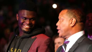 NEW ORLEANS, LOUISIANA - OCTOBER 31: Head coach Alvin Gentry of the New Orleans Pelicans and Zion Williamson #1 react during a game against the Denver Nuggets at the Smoothie King Center on October 31, 2019 in New Orleans, Louisiana. NOTE TO USER: User expressly acknowledges and agrees that, by downloading and or using this Photograph, user is consenting to the terms and conditions of the Getty Images License Agreement. (Photo by Jonathan Bachman/Getty Images)