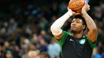 BOSTON, MASSACHUSETTS - JANUARY 02: Marcus Smart #36 of the Boston Celtics warms up before the game against the Minnesota Timberwolves at TD Garden on January 02, 2019 in Boston, Massachusetts. NOTE TO USER: User expressly acknowledges and agrees that, by downloading and or using this photograph, User is consenting to the terms and conditions of the Getty Images License Agreement. (Photo by Maddie Meyer/Getty Images)