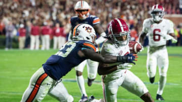 Auburn footballAlabama Crimson Tide wide receiver John Metchie III (8) turns up field after making a catch during the Iron Bowl at Jordan-Hare Stadium in Auburn, Ala., on Saturday, Nov. 27, 2021. Alabama Crimson Tide defeated Auburn Tigers 24-22 in 4OT.