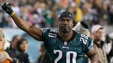 PHILADELPHIA, PA - SEPTEMBER 30: Former Philadelphia Eagles safety Brian Dawkins acknowledges the crowd after being introduced before the start of the Eagles and New York Giants game at Lincoln Financial Field on September 30, 2012 in Philadelphia, Pennsylvania. (Photo by Rob Carr/Getty Images)