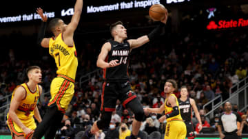 Miami Heat guard Tyler Herro (14) shoots against Atlanta Hawks guard Timothe Luwawu-Cabarrot (7) during the second quarter(Jason Getz-USA TODAY Sports)