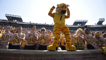 COLUMBIA, MO - SEPTEMBER 2: Truman the Tiger the Missouri Tigers entertains during a game against the Missouri State Bears at Memorial Stadium on September 2, 2017 in Columbia, Missouri. (Photo by Ed Zurga/Getty Images)