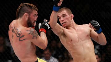 FORTALEZA, BRAZIL - MARCH 11: (R-L) Jeremy Kennedy of Canada punches Rony Jason of Brazil in their featherweight bout during the UFC Fight Night event at CFO - Centro de Forma?co Olimpica on March 11, 2017 in Fortaleza, Brazil. (Photo by Buda Mendes/Zuffa LLC/Zuffa LLC via Getty Images)