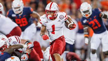 CHAMPAIGN, IL - SEPTEMBER 21: Wan'Dale Robinson #1 of the Nebraska Cornhuskers runs the ball during the second half against the Illinois Fighting Illini at Memorial Stadium on September 21, 2019 in Champaign, Illinois. (Photo by Michael Hickey/Getty Images)