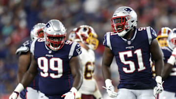 FOXBOROUGH, MA - AUGUST 9 : Sony Michel #51 of the New England Patriots celebrates during the preseason game between the New England Patriots and the Washington Redskins at Gillette Stadium on August 9, 2018 in Foxborough, Massachusetts. (Photo by Maddie Meyer/Getty Images)