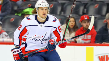 NEWARK, NJ - MARCH 19: Washington Capitals left wing Carl Hagelin (62) skates during the first period of the National Hockey League Game between the New Jersey Devils and the Washington Capitals on March 19, 2019 at the Prudential Center in Newark, NJ. (Photo by Rich Graessle/Icon Sportswire via Getty Images)