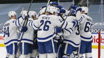 The Toronto Maple Leafs celebrate a a 4-0 win over the Edmonton Oilers. (Perry Nelson-USA TODAY Sports)