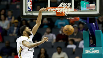 CHARLOTTE, NC - DECEMBER 02: Anthony Davis #23 of the New Orleans Pelicans dunks the ball against the Charlotte Hornets during their game at Spectrum Center on December 2, 2018 in Charlotte, North Carolina. NOTE TO USER: User expressly acknowledges and agrees that, by downloading and or using this photograph, User is consenting to the terms and conditions of the Getty Images License Agreement. (Photo by Streeter Lecka/Getty Images)