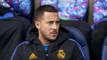VILLARREAL, SPAIN - FEBRUARY 12: Eden Hazard of Real Madrid CF looks on prior to the LaLiga Santander match between Villarreal CF and Real Madrid CF at Estadio de la Ceramica on February 12, 2022 in Villarreal, Spain. (Photo by Quality Sport Images/Getty Images)