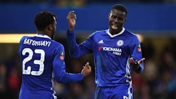 LONDON, ENGLAND - JANUARY 28: Michy Batshuayi of Chelsea celebrates with Kurt Zouma of Chelsea after scoring his sides fourth goal during the Emirates FA Cup Fourth Round match between Chelsea and Brentford at Stamford Bridge on January 28, 2017 in London, England. (Photo by Shaun Botterill/Getty Images)