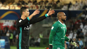 ABU DHABI, UNITED ARAB EMIRATES - DECEMBER 13: Cristiano Ronaldo of Real Madrid reacts during the FIFA Club World Cup UAE 2017 semi-final match between Al Jazira and Real Madrid CF at Zayed Sports City Stadium on December 13, 2017 in Abu Dhabi, United Arab Emirates. (Photo by Matthew Ashton - AMA/Getty Images)