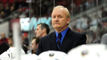 RALEIGH, NC - JANUARY 24: Coach Lindy Ruff of the Buffalo Sabres against the Carolina Hurricanes during play at PNC Arena on January 24, 2013 in Raleigh, North Carolina. Carolina defeated Buffalo, 6-3. (Photo by Grant Halverson/Getty Images)