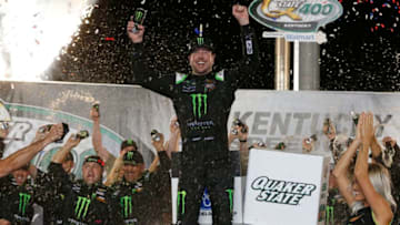 SPARTA, KENTUCKY - JULY 13: Kurt Busch, driver of the #1 Monster Energy Chevrolet, celebrates in Victory Lane after winning the Monster Energy NASCAR Cup Series Quaker State 400 Presented by Walmart at Kentucky Speedway on July 13, 2019 in Sparta, Kentucky. (Photo by Brian Lawdermilk/Getty Images)