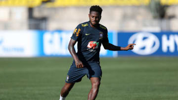 SOCHI, RUSSIA - JUNE 13: Fred Rodrigues of Brazil passes the ball during a Brazil training session ahead of the FIFA World Cup 2018 at Yug-Sport Stadium on June 13, 2018 in Sochi, Russia. (Photo by Buda Mendes/Getty Images)