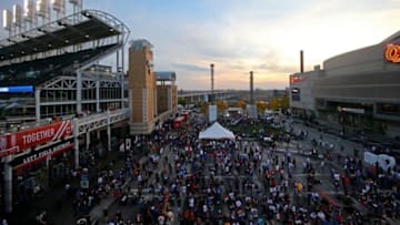 Nov 2, 2016; Cleveland, OH, USA; General view of a fan plaza outside before game seven of the 2016 World Series between the Chicago Cubs and the Cleveland Indians at Progressive Field. Mandatory Credit: Jerry Lai-USA TODAY Sports