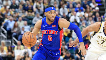 INDIANAPOLIS, INDIANA - OCTOBER 23: Bruce Brown #6 of the Detroit Pistons dribbles the ball against the Indiana Pacers at Bankers Life Fieldhouse on October 23, 2019 in Indianapolis, Indiana. NOTE TO USER: User expressly acknowledges and agrees that, by downloading and or using this photograph, User is consenting to the terms and conditions of the Getty Images License Agreement. (Photo by Andy Lyons/Getty Images)