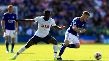 LEICESTER, ENGLAND - SEPTEMBER 21: James Maddison of Leicester City evades Victor Wanyama of Tottenham Hotspur during the Premier League match between Leicester City and Tottenham Hotspur at The King Power Stadium on September 21, 2019 in Leicester, United Kingdom. (Photo by Stephen Pond/Getty Images)