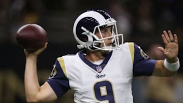 NEW ORLEANS, LA - AUGUST 30: Luis Perez #9 of the Los Angeles Rams against the New Orleans Saints at Mercedes-Benz Superdome on August 30, 2018 in New Orleans, Louisiana. (Photo by Chris Graythen/Getty Images)