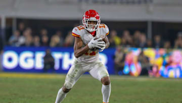 LOS ANGELES, - NOVEMBER 19: Kansas City Chiefs wide receiver Demarcus Robinson (11) during a NFL game between the Kansas City Chiefs and the Los Angeles Rams on November 19, 2018 at the Los Angeles Memorial Coliseum in Los Angeles, CA. (Photo by Jordon Kelly/Icon Sportswire via Getty Images)