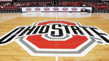COLUMBUS, OH - NOVEMBER 13: The Ohio State Buckeyes logo on the floor a college basketball game against the Villanova Wildcats at the Value City Arena on November 13, 2019 in Columbus, Ohio. (Photo by Mitchell Layton/Getty Images)