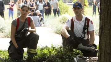 CHICAGO FIRE -- "This Isn't Charity" Episode 704 -- Pictured: (l-r) Miranda Rae Mayo as Stella Kidd, Jesse Spencer as Matthew Casey -- (Photo by: Adrian Burrows/NBC)