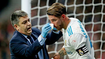 MADRID, SPAIN - NOVEMBER 18: Sergio Ramos of Real Madrid during the Spanish Primera Division match between Atletico Madrid v Real Madrid at the Estadio Wanda Metropolitano on November 18, 2017 in Madrid Spain (Photo by Eric Verhoeven/Soccrates/Getty Images)