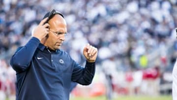 UNIVERSITY PARK, PA - SEPTEMBER 30: Head coach James Franklin of the Penn State Nittany Lions walks the sideline during the second half against the Indiana Hoosiers on September 30, 2017 at Beaver Stadium in University Park, Pennsylvania. Penn State defeats Indiana 45-14. (Photo by Brett Carlsen/Getty Images)