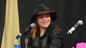 ATLANTA, GEORGIA - MARCH 19: Actress Paola Lázaro speaks onstage during the 2022 Fandemic Tour at Georgia World Congress Center on March 19, 2022 in Atlanta, Georgia. (Photo by Paras Griffin/Getty Images)