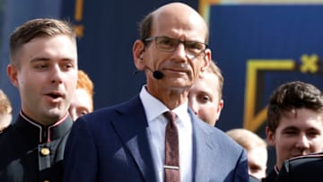 COLLEGE STATION, TEXAS - SEPTEMBER 21: Paul Feinbaum of SEC Nation talks to the fans before the Auburn Tigers play the Texas A&M Aggies at Kyle Field on September 21, 2019 in College Station, Texas. (Photo by Bob Levey/Getty Images)