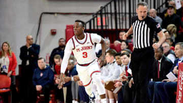 NEW YORK, NEW YORK - MARCH 01: Rasheem Dunn #3 of the St. John's basketball team handles the ball on offense against the Creighton Bluejays at Carnesecca Arena on March 01, 2020 in New York City. (Photo by Steven Ryan/Getty Images)