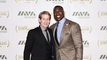 NEW YORK, NY - NOVEMBER 10: TV sports commentators Skip Bayless (L) and Shannon Sharpe attends the 2016 IAVA Heroes Gala at Cipriani 42nd Street on November 10, 2016 in New York City. (Photo by Nicholas Hunt/Getty Images)