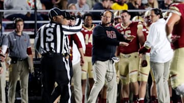 CHESTNUT HILL, MA - SEPTEMBER 13: Boston College head coach Steve Addazio declines a penalty during a game between the Boston College Eagles and the Kansas University Jayhawks on September 13, 2019, at Alumni Stadium in Chestnut Hill, Massachusetts. (Photo by Fred Kfoury III/Icon Sportswire via Getty Images)