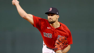 BOSTON, MASSACHUSETTS - OCTOBER 05: Nathan Eovaldi #17 of the Boston Red Sox pitches against the New York Yankees during the first inning of the American League Wild Card game at Fenway Park on October 05, 2021 in Boston, Massachusetts. (Photo by Maddie Meyer/Getty Images)