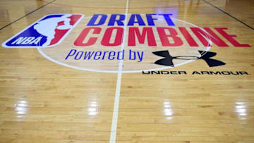 CHICAGO, IL - MAY 17: A detailed view of the draft combine logo during Day One of the NBA Draft Combine at Quest MultiSport Complex on May 17, 2018 in Chicago, Illinois. NOTE TO USER: User expressly acknowledges and agrees that, by downloading and or using this photograph, User is consenting to the terms and conditions of the Getty Images License Agreement. (Photo by Stacy Revere/Getty Images)