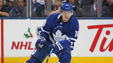 Mitchell Marner #16 of the Toronto Maple Leafs skates against the Detroit Red Wings. (Photo by Claus Andersen/Getty Images)