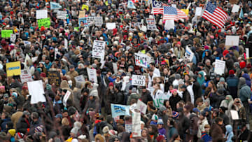 CHICAGO, IL - MARCH 24: Protestors gather for the March for Our Lives rally on March 24, 2018 in Chicago, Illinois. More than 800 March for Our Lives events, organized by survivors of the Parkland, Florida school shooting on February 14 that left 17 dead, are taking place around the world to call for legislative action to address school safety and gun violence. (Photo by Jim Young/Getty Images)