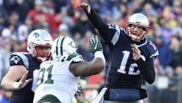 Dec 24, 2016; Foxborough, MA, USA; New England Patriots quarterback Tom Brady (12) throws the ball during the first half against the New York Jets at Gillette Stadium. Mandatory Credit: Bob DeChiara-USA TODAY Sports