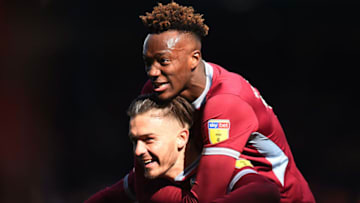 BIRMINGHAM, ENGLAND - MARCH 10: Jack Grealish and Tammy Abraham of Aston Villa celebrates at full-time during the Sky Bet Championship match between Birmingham City v Aston Villa at St Andrew's Trillion Trophy Stadium on March 10, 2019 in Birmingham, England. (Photo by Nathan Stirk/Getty Images)