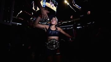 LAS VEGAS, NV - DECEMBER 30: Amanda Nunes of Brazil reacts to her victory over Ronda Rousey during the UFC 207 event at T-Mobile Arena on December 30, 2016 in Las Vegas, Nevada. (Photo by Brandon Magnus/Zuffa LLC/Zuffa LLC via Getty Images)