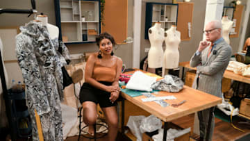 Making the Cut - Tim Gunn with Designer Megan Smith. Image Courtesy Amazon Studios