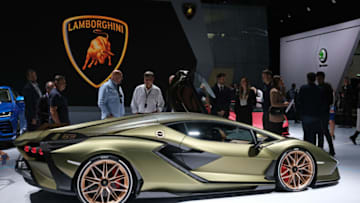 FRANKFURT AM MAIN, GERMANY - SEPTEMBER 11: Visitors look at the new Lamborghini Sian during the press days at the 2019 IAA Frankfurt Auto Show on September 11, 2019 in Frankfurt am Main, Germany. The IAA will be open to the public from September 12 through 22. (Photo by Sean Gallup/Getty Images)