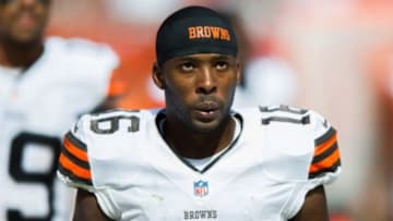 Sep 21, 2014; Cleveland, OH, USA; Cleveland Browns wide receiver Andrew Hawkins (16) at FirstEnergy Stadium. Mandatory Credit: Ken Blaze-USA TODAY Sports